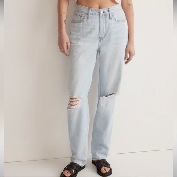 Madewell NWT The Slouchy Boyjean Size 31 Ripped Edition in Wrightlane Wash - Picture 1 of 11